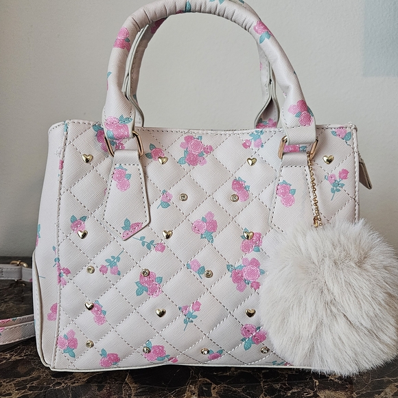 Under One Sky Handbags - Under One Sky Pink Floral Quilted Satchel